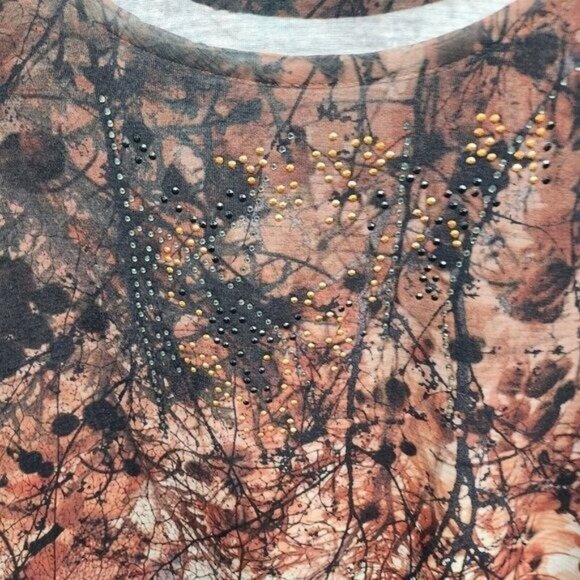 French Bazaar Womens Wearable Art Tunic Top Large Tree Print Embellished Casual - Picture 3 of 9